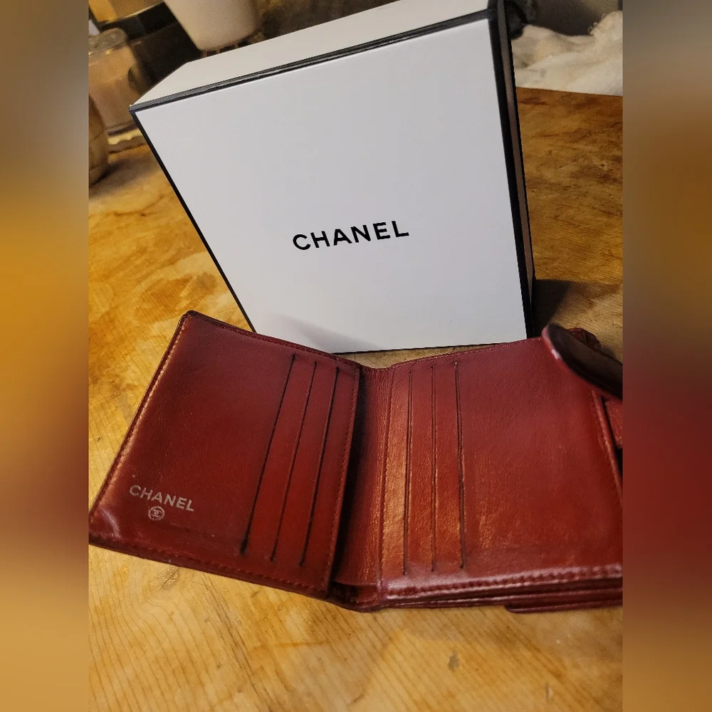 CHANEL Lambskin Leather S-Double Compact Wallet